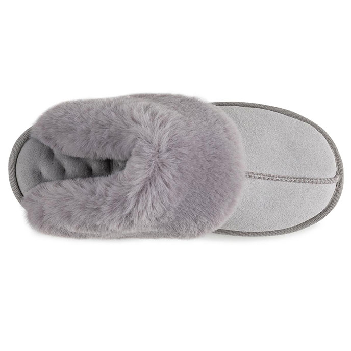 Isotoner Ladies Real Suede Mule with Fur Cuff Grey Extra Image 4